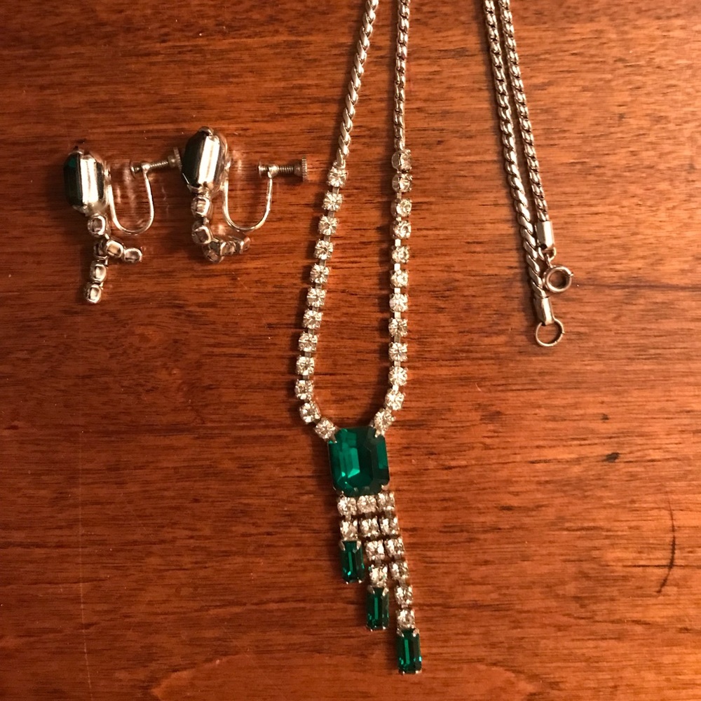 Vintage Rhinestone & Emerald Green Set